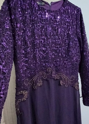 Uzun Kollu Mor Payetli Abiye Elbise - Görsel 2