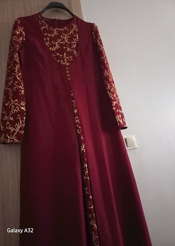 Bordo Nakışlı Uzun Kollu Henna Elbise - Görsel 2