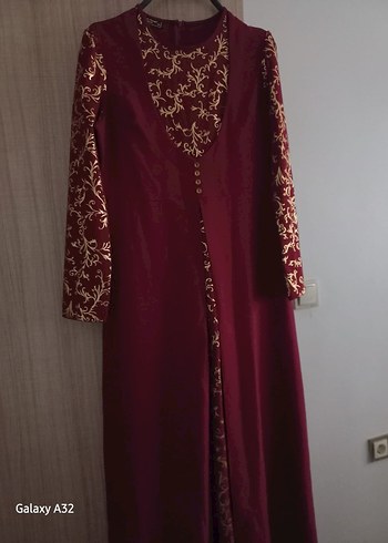 Bordo Nakışlı Uzun Kollu Henna Elbise - Görsel 3