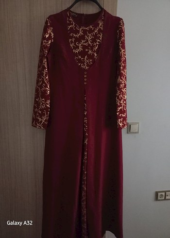 Bordo Nakışlı Uzun Kollu Henna Elbise - Görsel 4