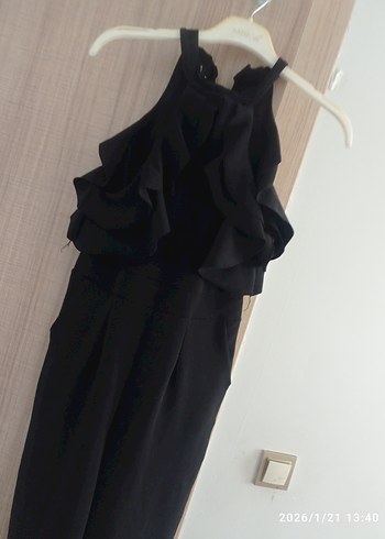 Siyah Fırfırlı Midi Kadın Elbise - Görsel 5