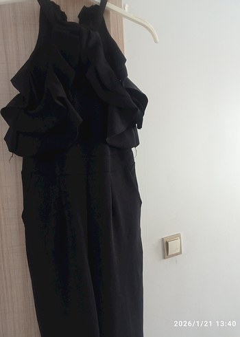 Siyah Fırfırlı Midi Kadın Elbise - Görsel 3