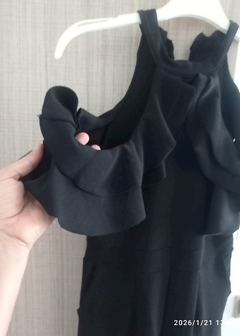 Siyah Fırfırlı Midi Kadın Elbise - Görsel 2