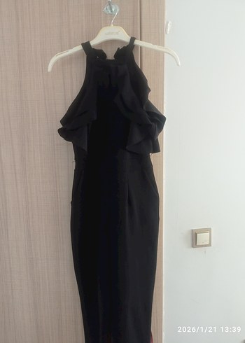 Siyah Fırfırlı Midi Kadın Elbise - Görsel 9