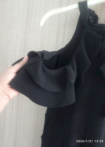 Siyah Fırfırlı Midi Kadın Elbise - Görsel 6