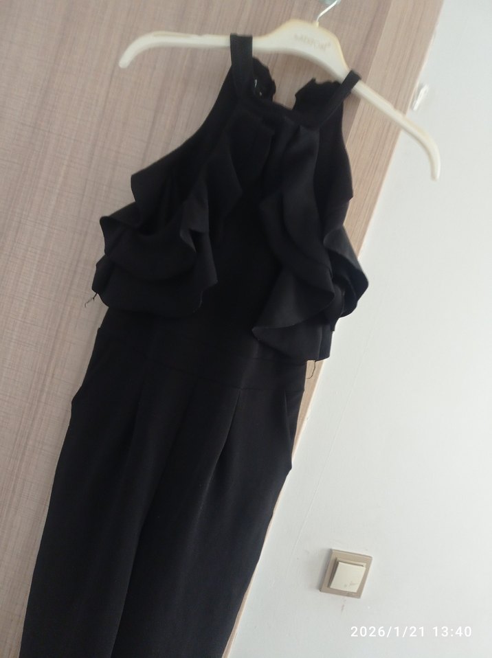 Siyah Fırfırlı Midi Kadın Elbise - Görsel 5