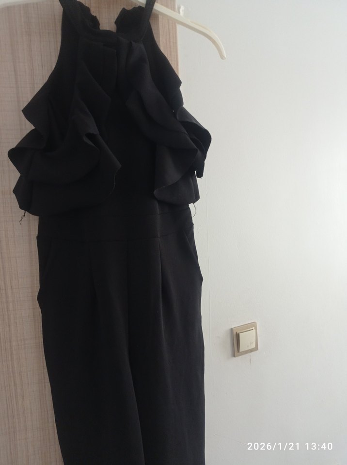 Siyah Fırfırlı Midi Kadın Elbise - Görsel 3