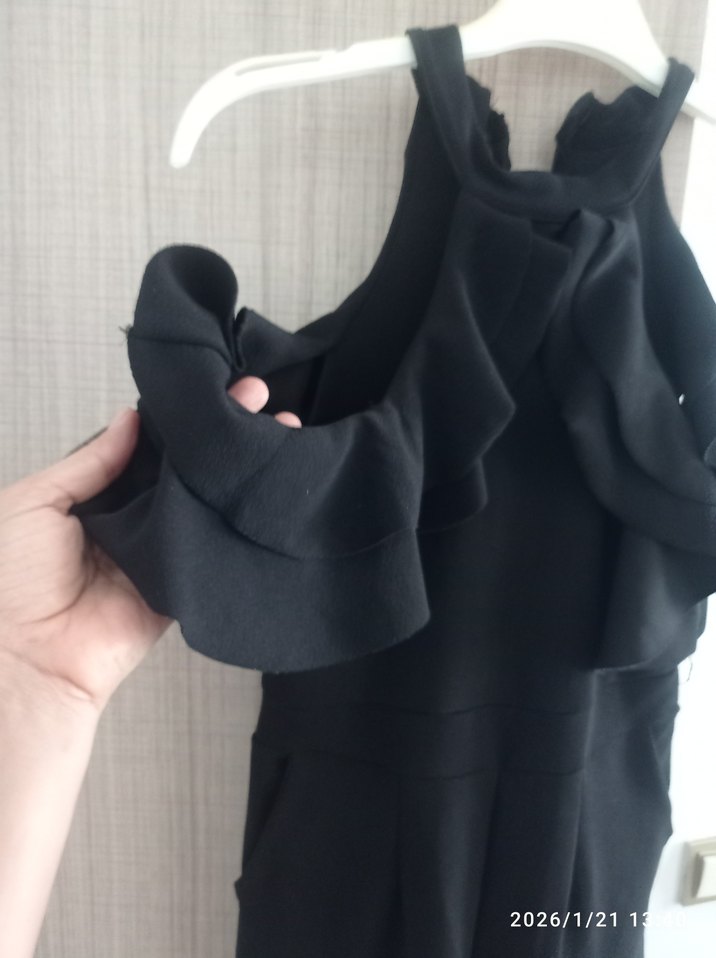 Siyah Fırfırlı Midi Kadın Elbise - Görsel 2