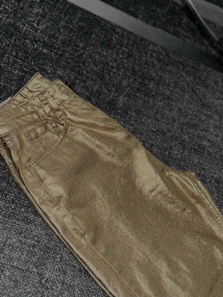 Kadın Parlak Altın Deri  Pantolon zara değil markası - Görsel 3