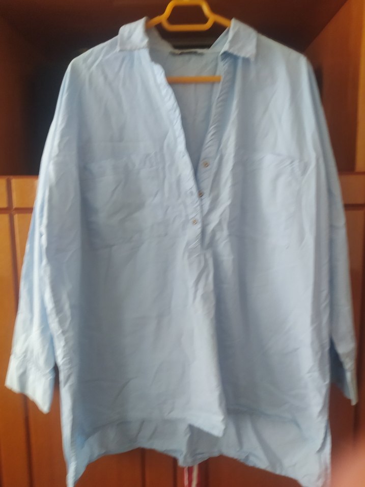 Mavi Keten Uzun Kollu Salaş Gömlek - Görsel 3