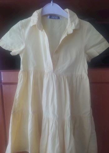 Kısa Kollu Beyaz Keten Kız Elbisesi - Görsel 2