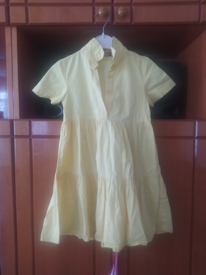 Kısa Kollu Beyaz Keten Kız Elbisesi - Görsel 4
