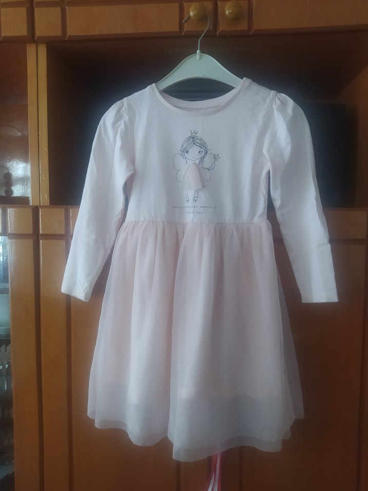 Uzun Kollu Beyaz Kız Elbisesi Fırfırlı - Görsel 2