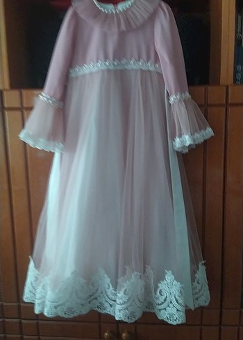 Uzun Kollu Pudra Kız Çocuk abiye Elbise - Görsel 3