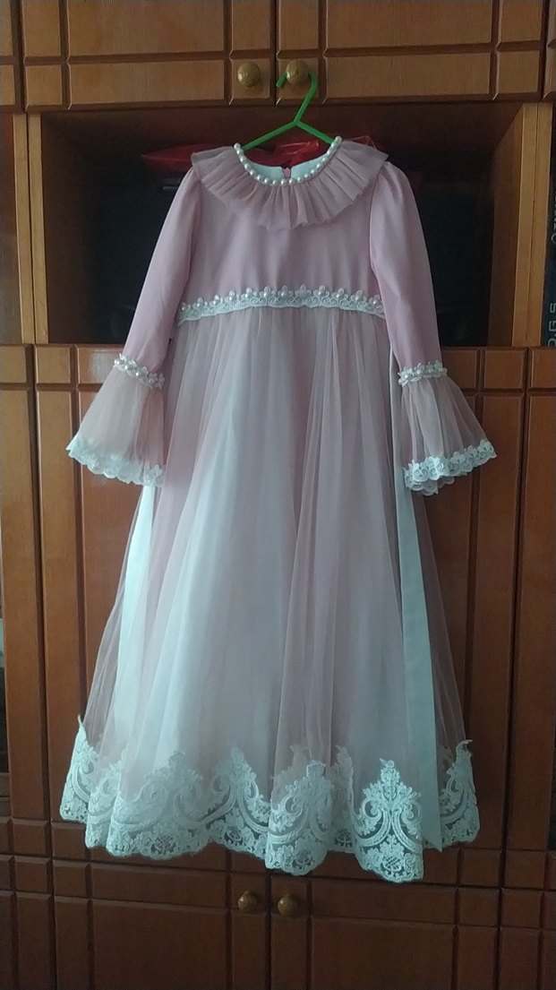 Uzun Kollu Pudra Kız Çocuk abiye Elbise - Görsel 2