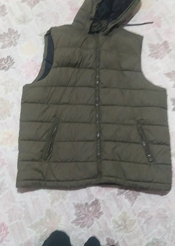 Fermuarlı Kapüşonlu erkek yeşil Yelek - Görsel 2