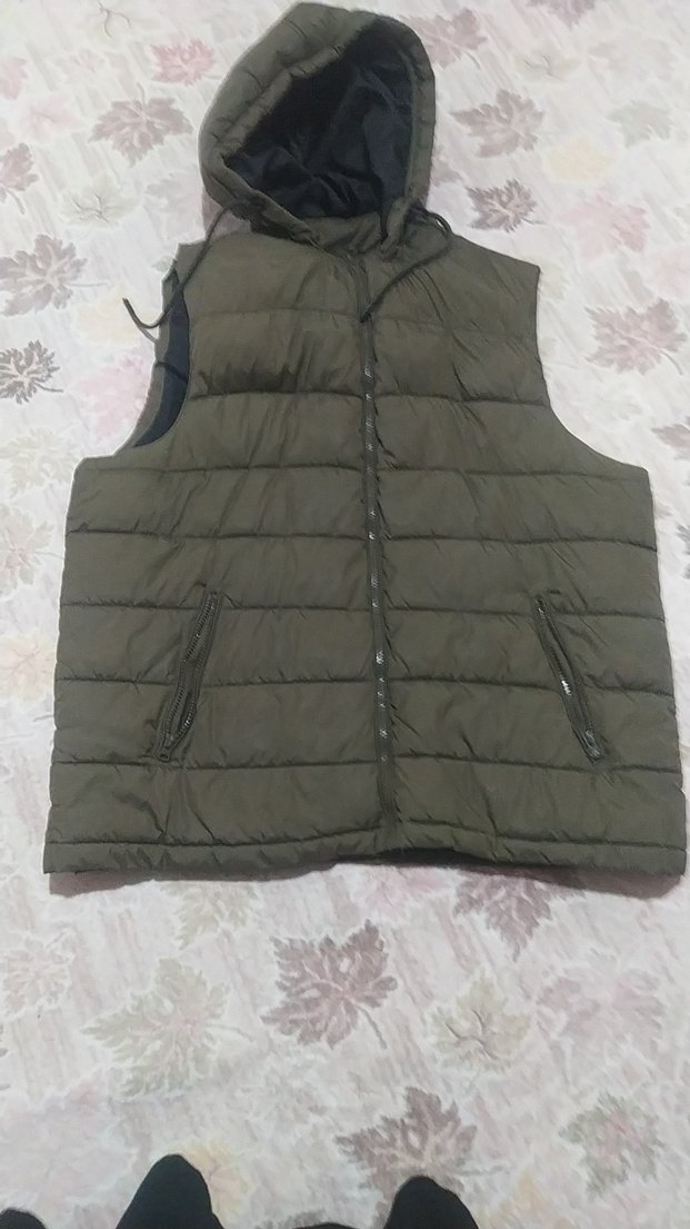 Fermuarlı Kapüşonlu erkek yeşil Yelek - Görsel 4