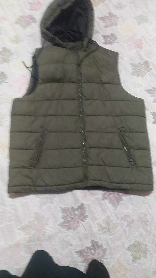 Fermuarlı Kapüşonlu erkek yeşil Yelek - Görsel 5