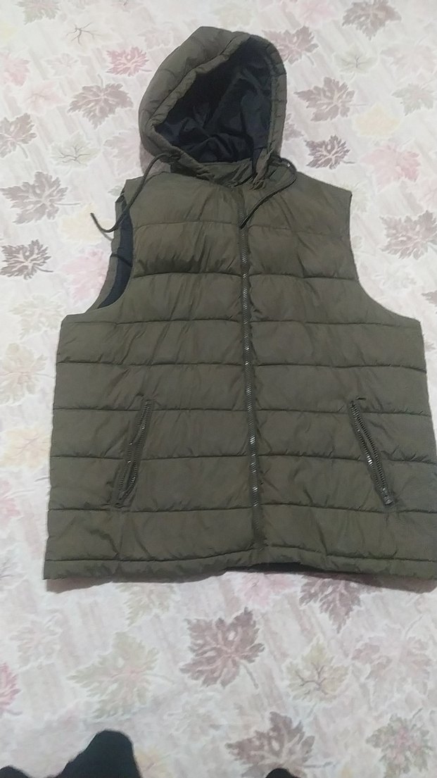 Fermuarlı Kapüşonlu erkek yeşil Yelek - Görsel 3