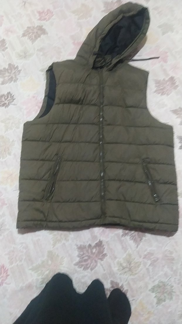 Fermuarlı Kapüşonlu erkek yeşil Yelek - Görsel 2