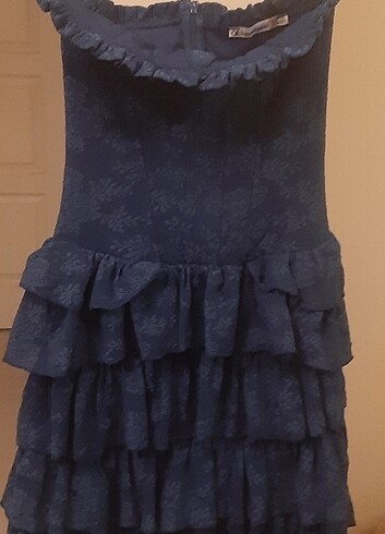 Lâcivert dantelli mini elbise