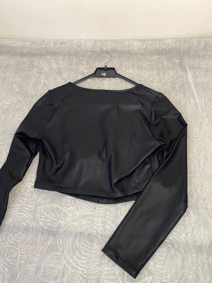 Siyah Deri crop Bluz - Görsel 4