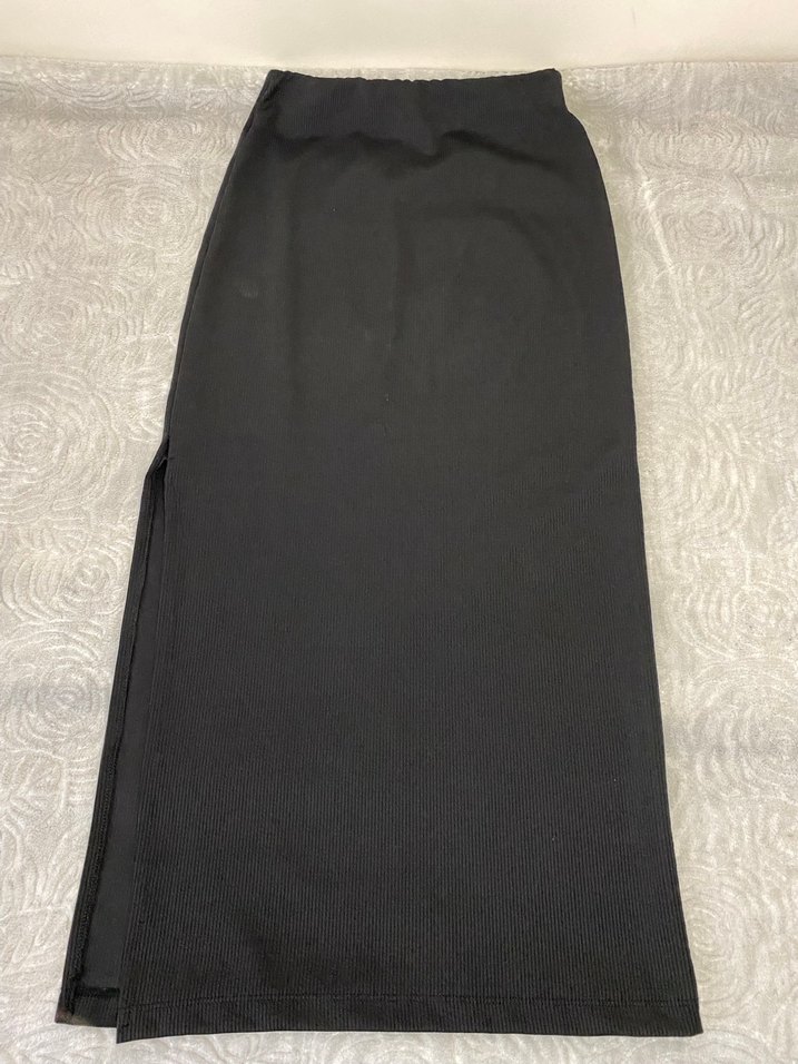 Siyah Uzun yırtmaçlı Dar Kesim Etek - Görsel 5