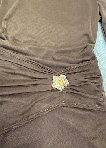 Toka detaylı Kahverengi  Mini Elbise - Görsel 3