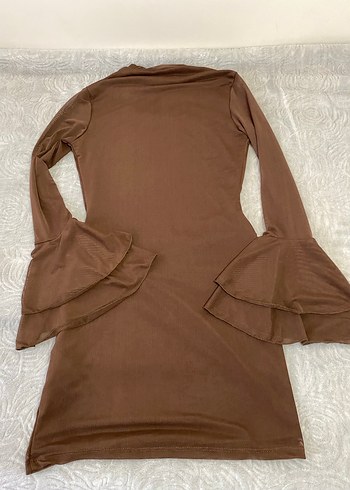Toka detaylı Kahverengi  Mini Elbise - Görsel 6