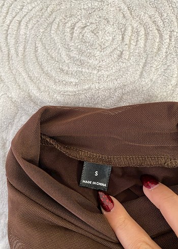 Toka detaylı Kahverengi  Mini Elbise - Görsel 5