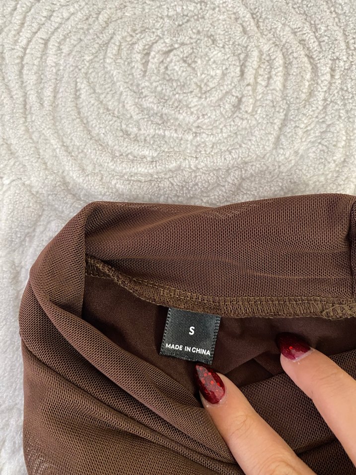 Toka detaylı Kahverengi  Mini Elbise - Görsel 5