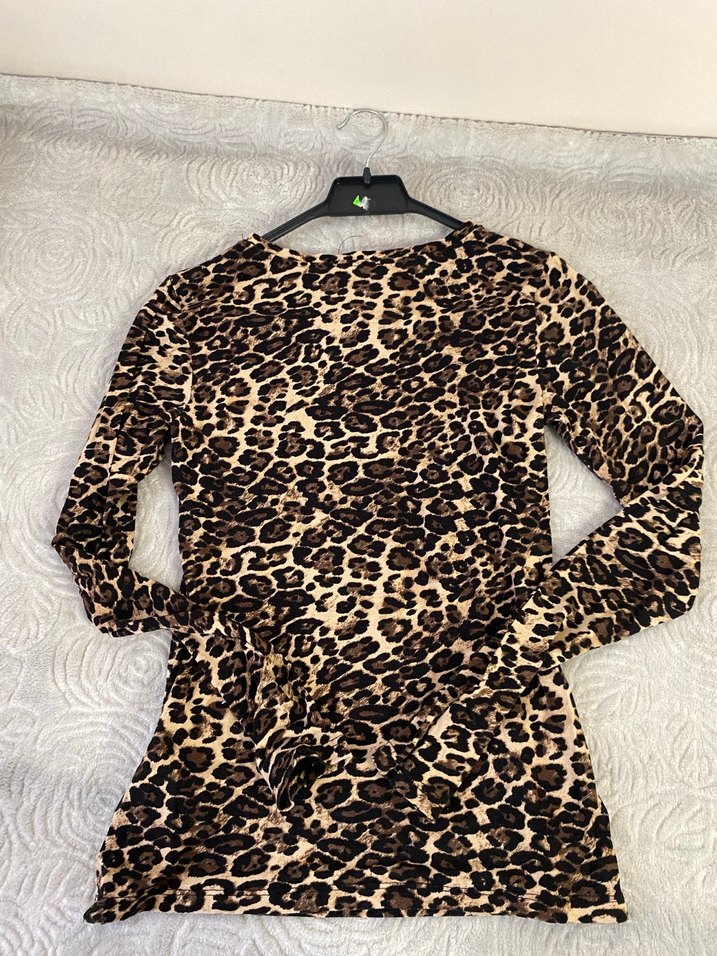 Kahverengi Leopar Desenli Kadın Bluz - Görsel 3