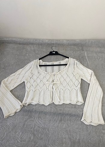 Beyaz Transparan Örgü Kadın Hırka - Görsel 2