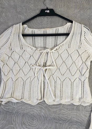 Beyaz Transparan Örgü Kadın Hırka - Görsel 3