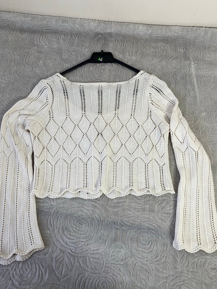 Beyaz Transparan Örgü Kadın Hırka - Görsel 5