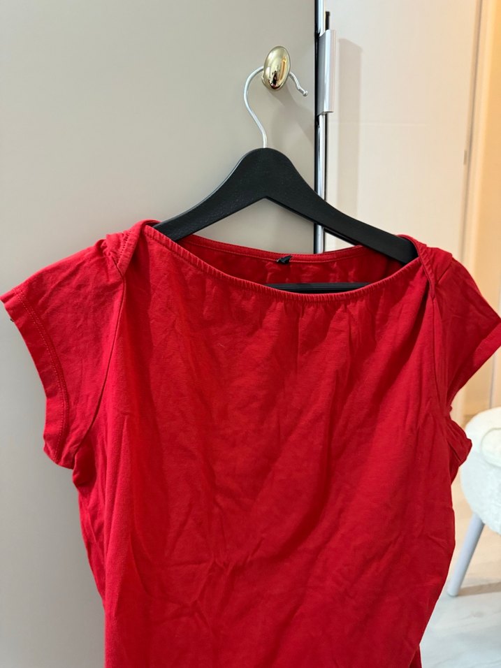 Kırmızı Kısa Kollu Hamile Kıyafeti - Görsel 2