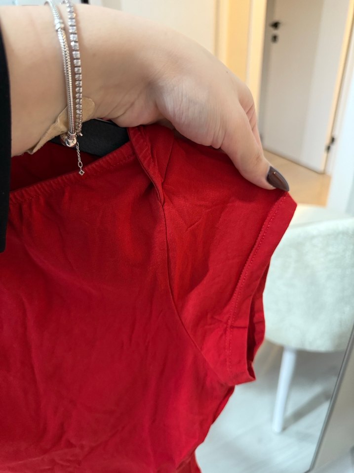 Kırmızı Kısa Kollu Hamile Kıyafeti - Görsel 4