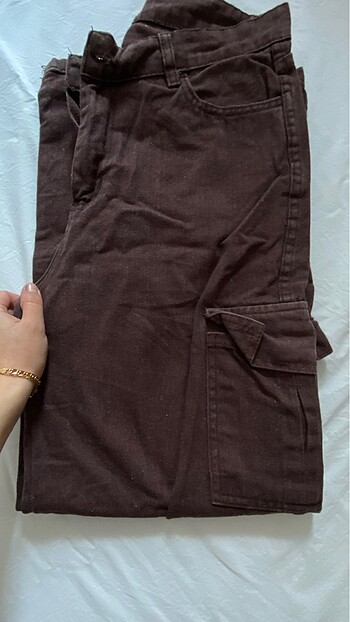 Kahve rengi wide leg kargo pantolon
