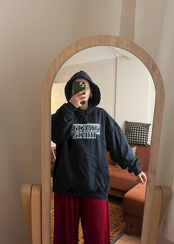 xl Beden siyah Renk Stranger Things Kapüşonlu lacivert Sweatshirt