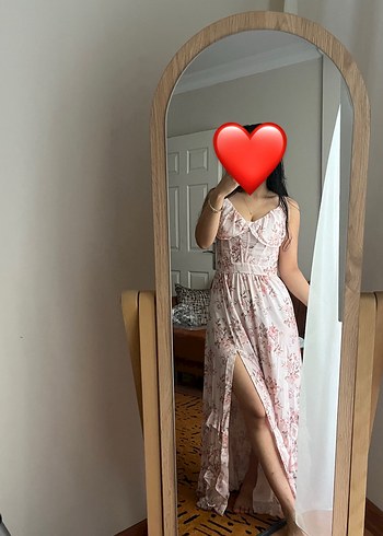 Diğer Dantel Detaylı Pembe Uzun Bohem Elbise