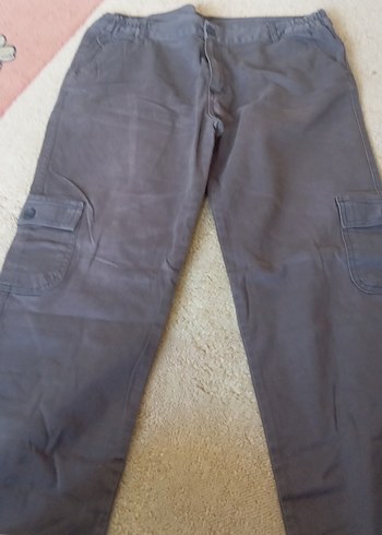 Gri Bol Kesim Kot Pantolon
