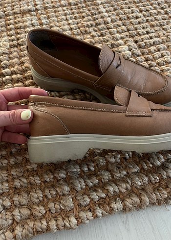 38,5 Beden Bej Deri Kadın Dolgu Topuklu Loafer