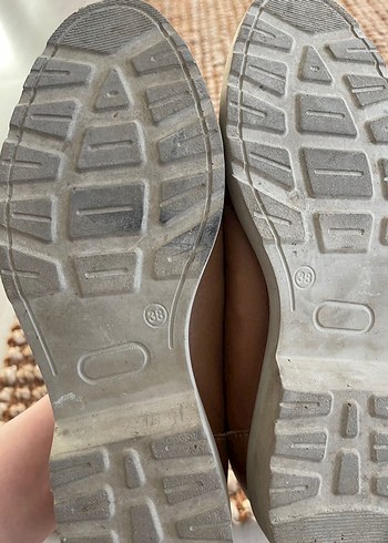 38,5 Beden camel Renk Bej Deri Kadın Dolgu Topuklu Loafer
