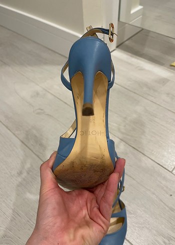 38 Beden mavi Renk Hotiç Mavi Deri Stiletto Tokalı Kadın Abiye Ayakkabı