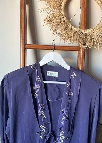 Nakışlı Mor Uzun Kadın Sabahlık - Görsel 8