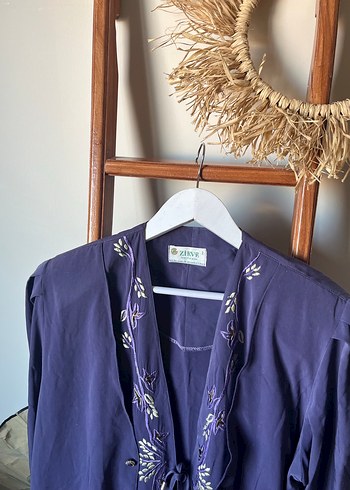 Nakışlı Mor Uzun Kadın Sabahlık - Görsel 5