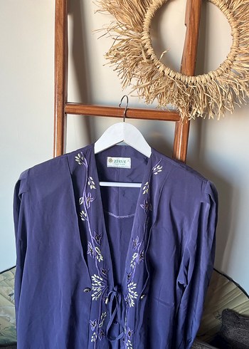 Nakışlı Mor Uzun Kadın Sabahlık - Görsel 4