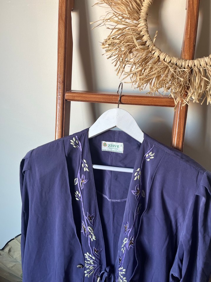 Nakışlı Mor Uzun Kadın Sabahlık - Görsel 5