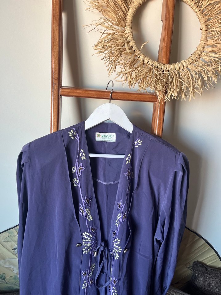 Nakışlı Mor Uzun Kadın Sabahlık - Görsel 4