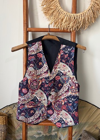 American Vintage Bohem Paisley Desenli Kolsuz Yelek